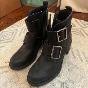 Frye Black Combat Moto Boots with Buckle Details - Worn Once